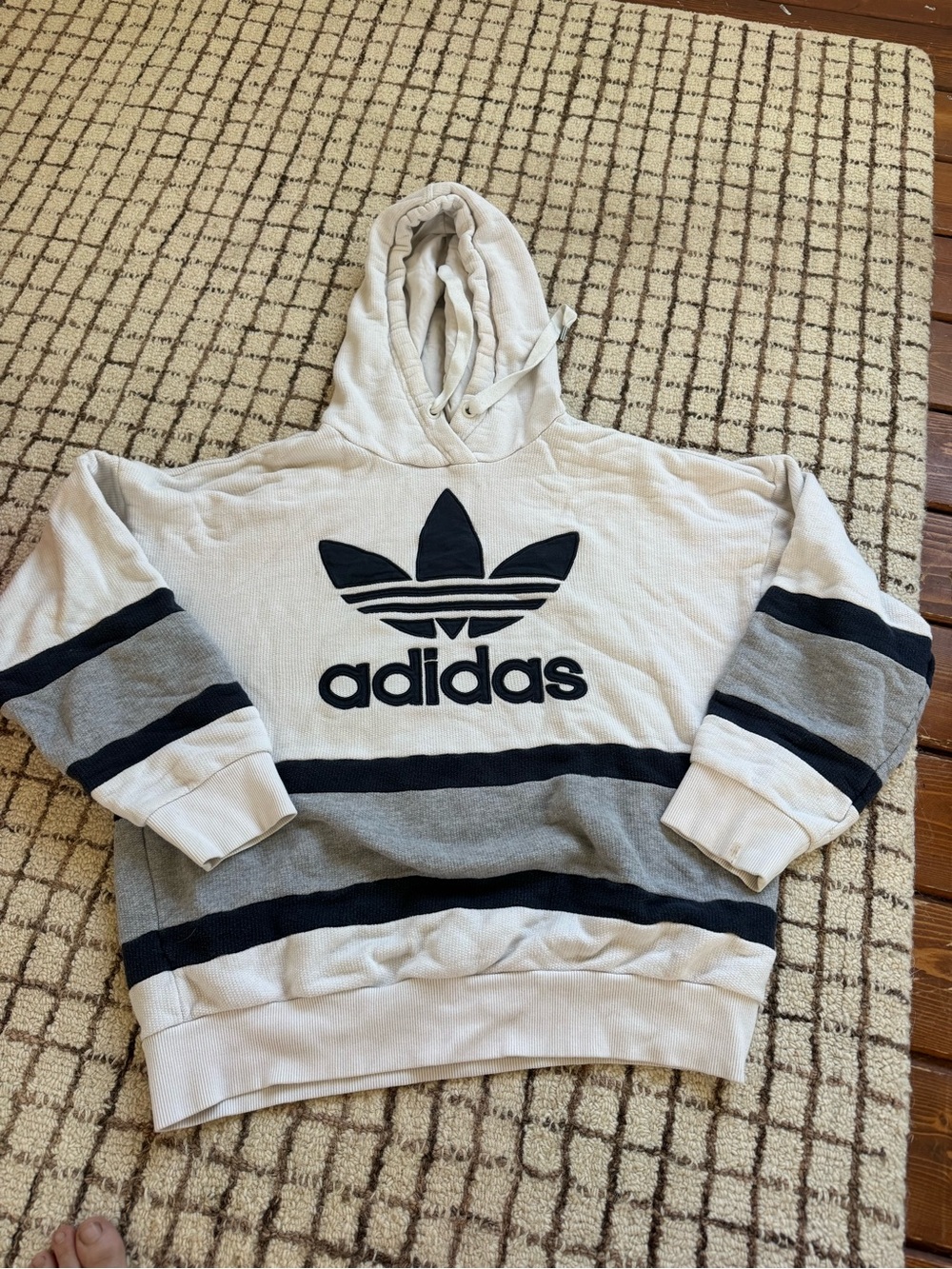 Adidas Cream and Black Trefoil Hoodie Sweater